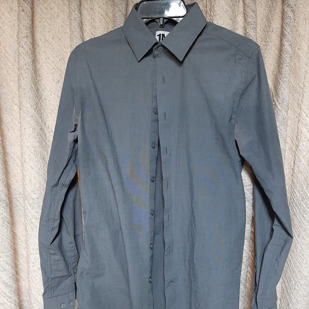Express Extra Slim Fit Button Down Dress Shirt - Gray - Small - 14.5 - Mens